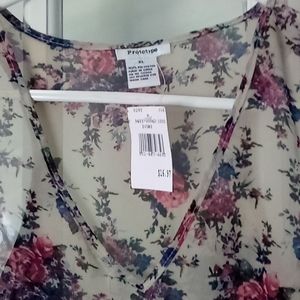 Sheer A line top, print with lace. NWT by prototype. Size XL, lovely.